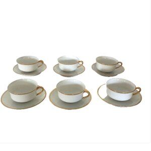 Haviland Limoges France Tea Cup Saucer Set 6 Gold Trim Vintage Elegant
